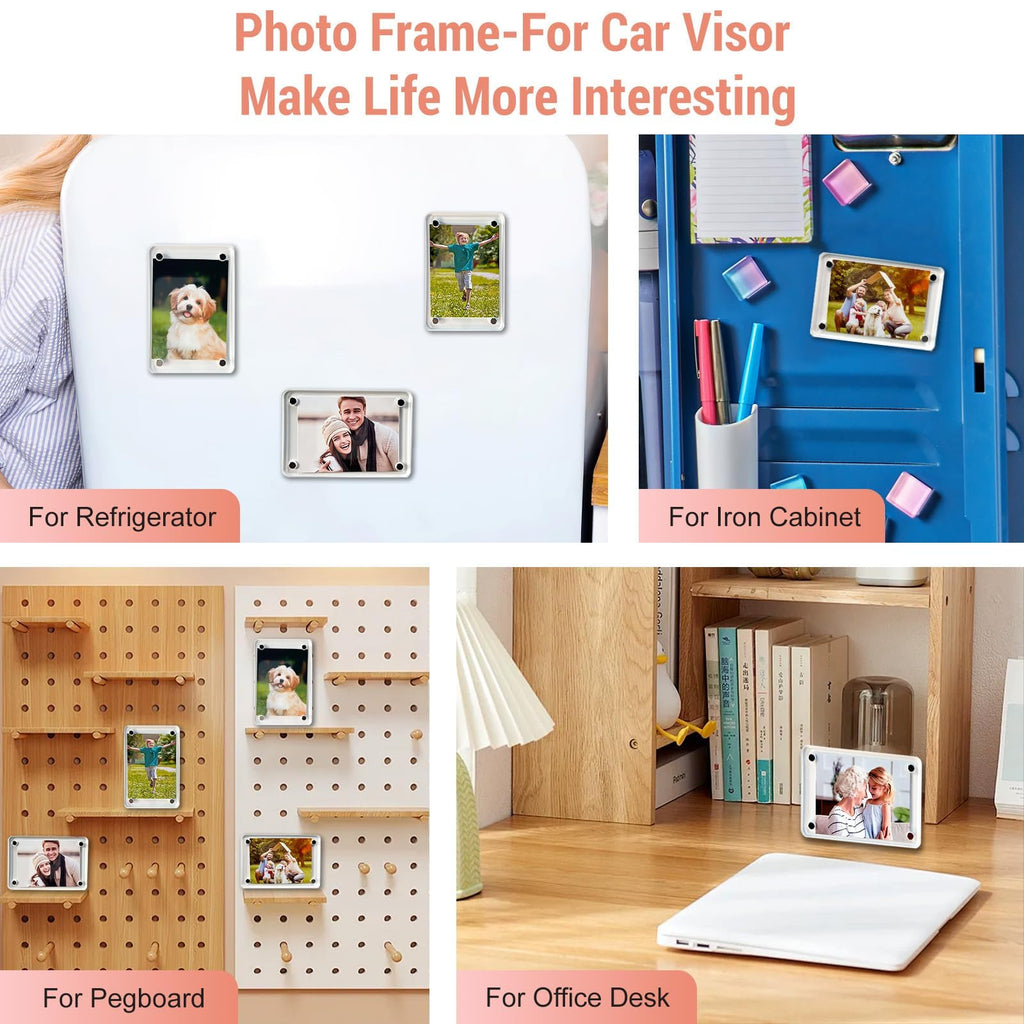 8Pcs Car Clip Picture Holder,Personalized Car Picture Frame,Acrylic Car Photo Holder,Magnetic Car Sun Visor Photo Clip,Visor Clip Photo Frame Hanging Decor Car Accessories for Mom Husband Family