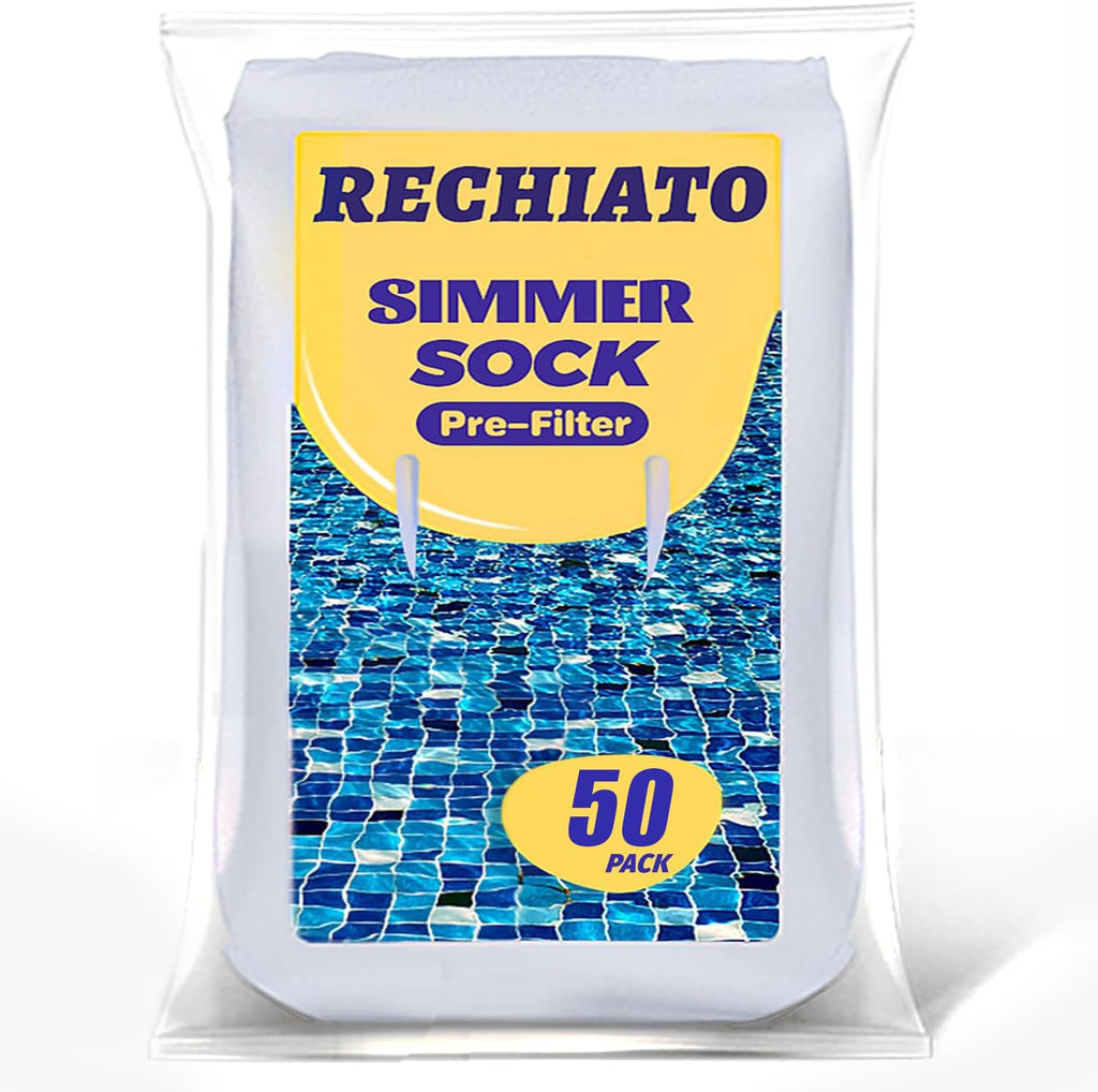 RECHIATO 50 Pack Pool Skimmer Socks for Pool Filters, Filters Baskets and Skimmers to Filter Debris and Leaves, Protact Filter System of Inground and Above Ground Pools