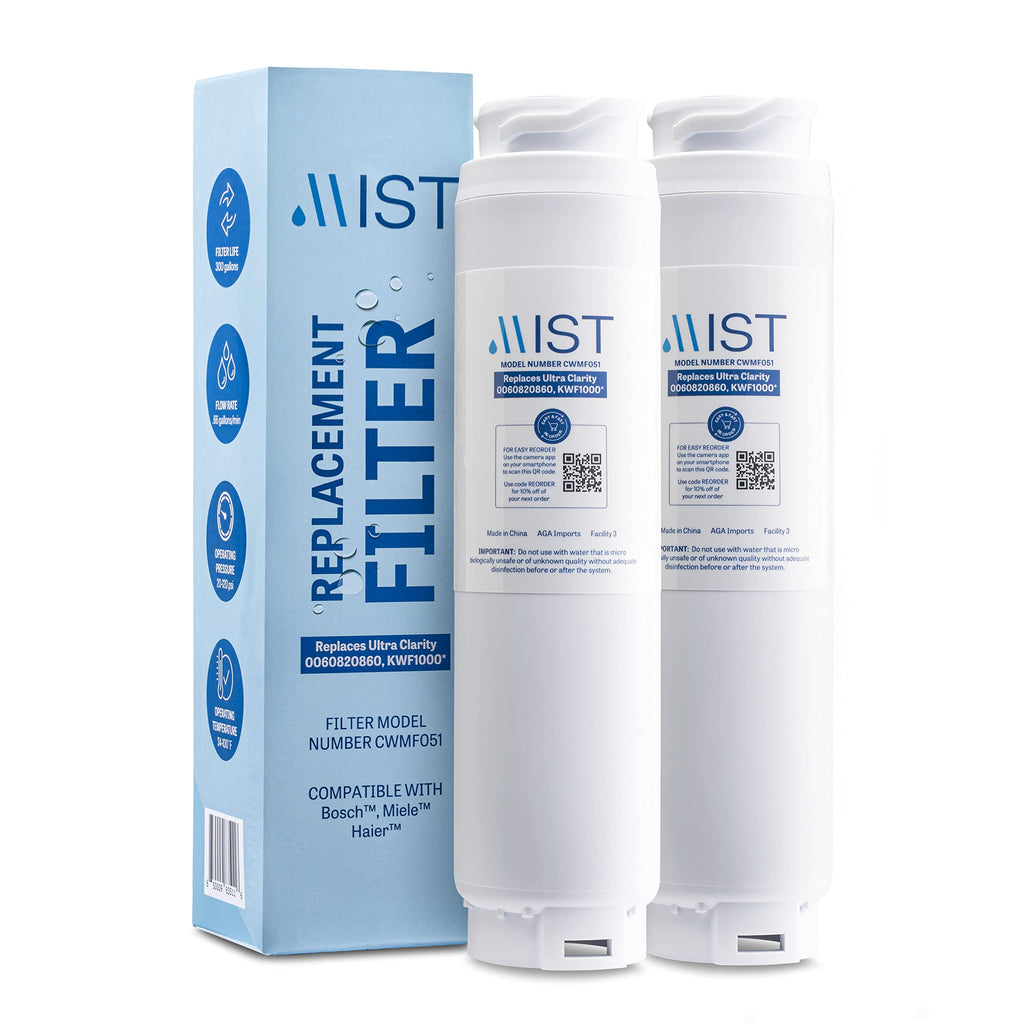 Mist Ultra Clarity Water Filter Replacement for Bosch, Refrigerator Water Filter compatible with 644845, 9000077104, 9000194412, Haier 0060820860, 0060218744, Miele KWF1000, Bosch Water Filter(2 pack)