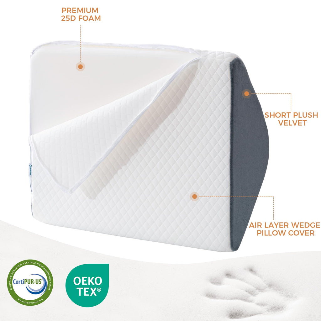 Knee Wedge Pillow 6.3'' for Post-Surgery Recovery - Leg Elevation Support for Sleep Position,Alleviating Lower Back & Hip Pain Enhancing Circulation in Ankles Legs Triangle Pillow with Removable Cover