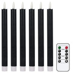 GenSwin Flameless Black Taper Candles Flickering with 10-Key Remote, Battery Operated Led Warm 3D Wick Light Window Candles Real Wax Pack of 6, Christmas Home Wedding Decor(0.78 X 9.64 Inch)