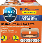 2 Pack Flea Traps for Inside Your Home, Indoor Flea Light, Bed Bug Killer with 8 Sticky Pads & 4 Light Bulb, Odorless Natural Insect Infestation Treatment Trap for Kid Pet