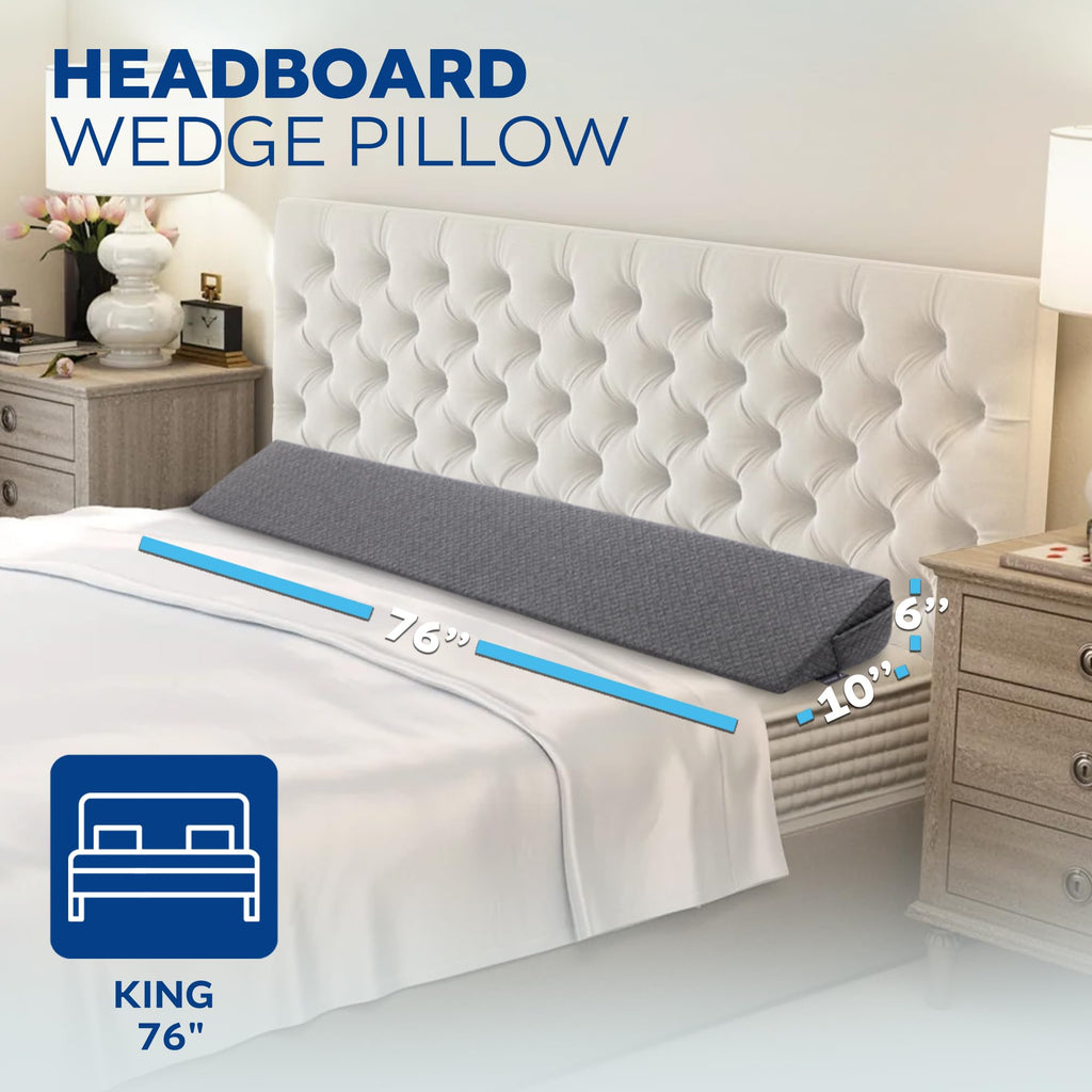REOKA Bed Gap Filler | Wedge Pillow Headboard (King Sized) Bed Wedge Pillow for Headboard | Memory Foam Pillow Wedge for Headboard Gap, Posture Bolster Pillow for Bed, 6" Gap Filler for Bed (Gray)