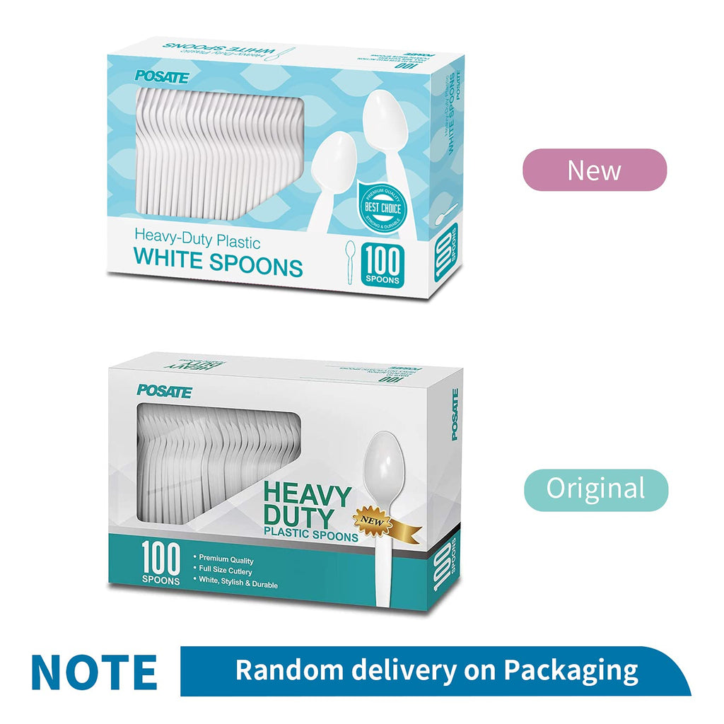 POSATE Plastic Spoons, White, Heavy weight, 100 Count