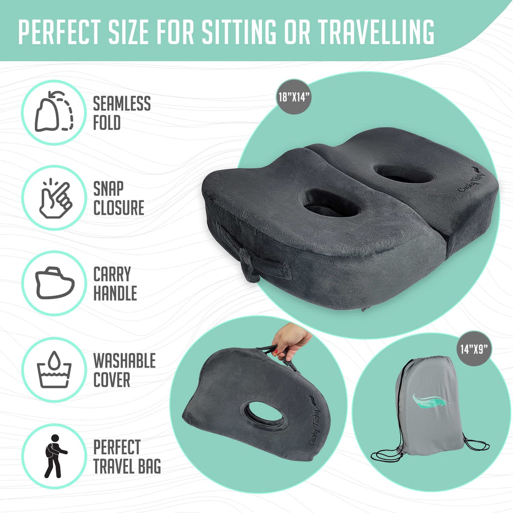 Cushy Tushy Foldable Sit Bone Seat Cushion - for Sit Bone Pain, Hip, Butt, Ischial Tuberosity, Hamstrings, and Sciatica Pain Relief - for Home, Office, and Driving…