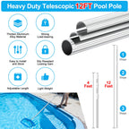 YEECHUN Professional Thicken 12 Foot Swimming Pool Pole Telescopic Aluminum Fits Pool Net Skimmer Rake Vacuum Head Brush Cleaning Equipment Heavy Duty,for Skimmer Nets, Vacuum Heads and Brushes
