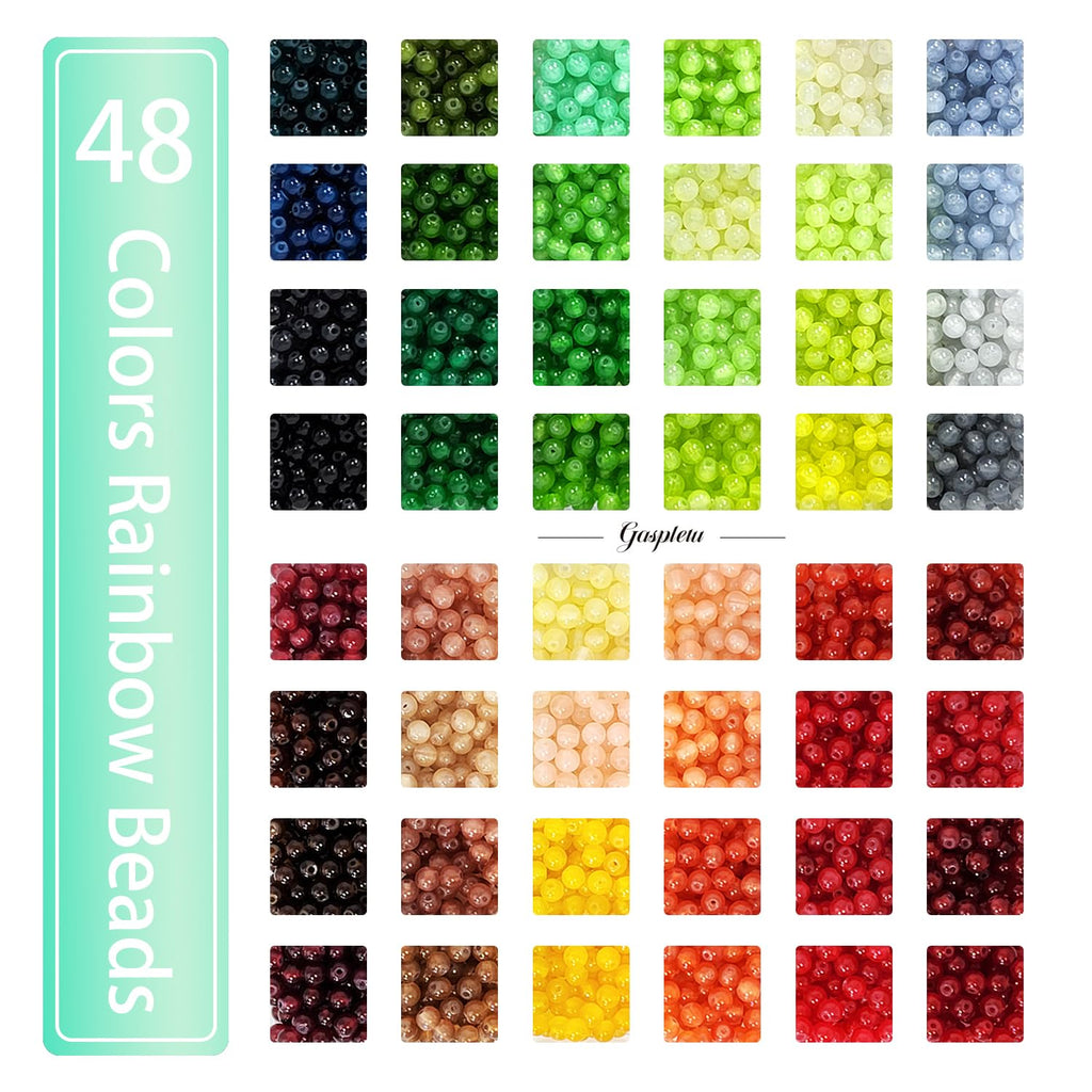 Gaspletu 2600PCS 6mm Glass Beads for Jewelry Making, 48 Colors Crystal Beads Bracelets Making Kit, Christmas Colors 2 Box Round Beads Suitable for Beginners