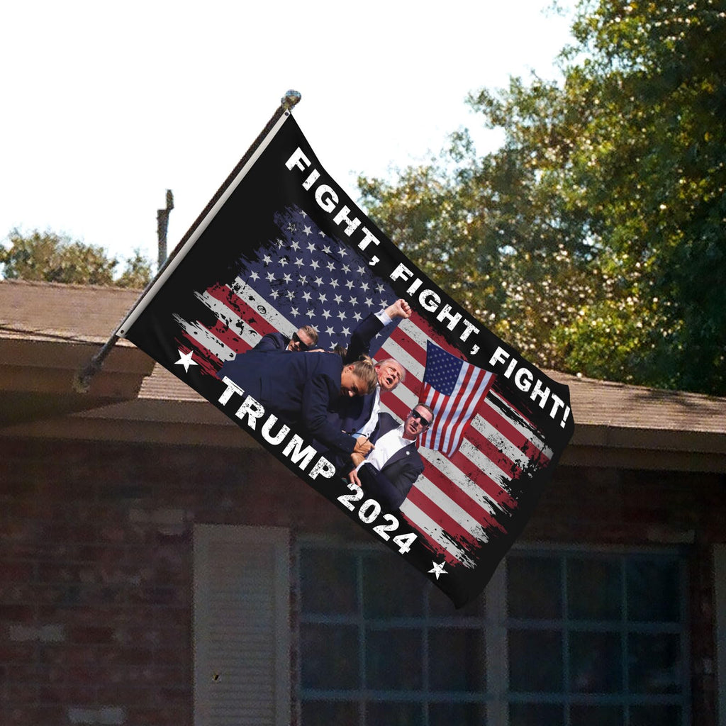 Trump 2024 Flags 3x5 Ft Fight Trump Survived Shot Flag Trump Fist Flag Fight Fight Fight Trump Flag With 2 Brass Grommets for Indoor Outdoor Decorations