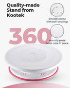 Kootek Cake Decorating Kit Baking Supplies Cake Turntable with 2 Frosting Straight Angled Spatula 3 Icing Smoother Scrapers Baking Accessories Tools for Beginners and Pros, Pink