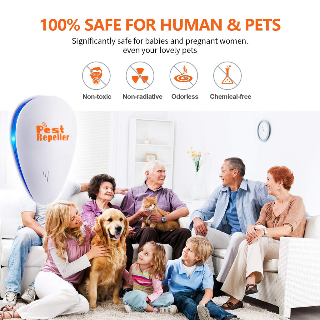 Ultrasonic Pest Repeller, Set of 6-Packs Electronic Plug in Repellent Indoor for Flea, Insects, Mosquitoes, Mice, Spiders, Ants, Rats, Roaches, Bugs, Non-Toxic for Humans & Pets, White.