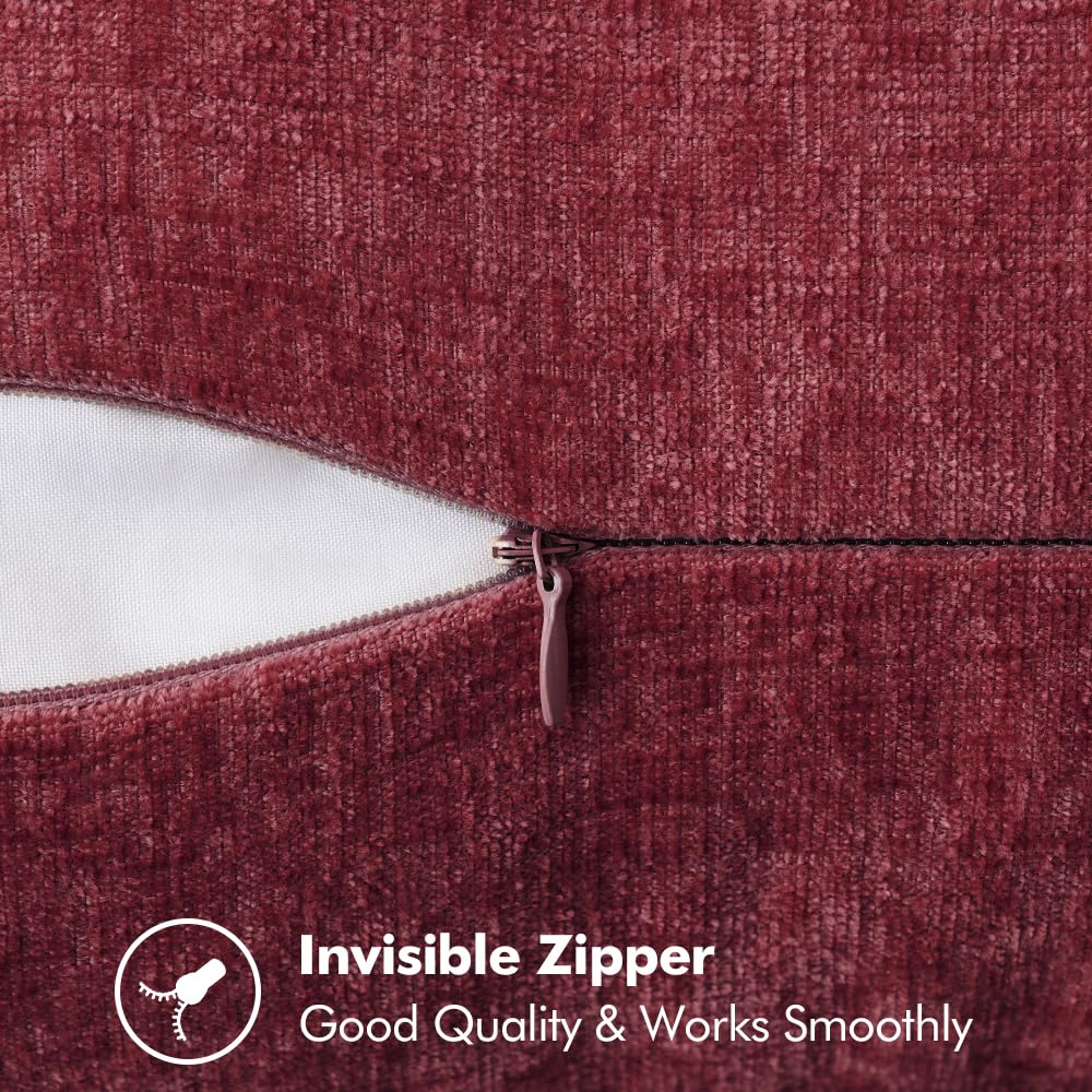 MIULEE Pack of 2 Couch Throw Pillow Covers 18x18 Inch Burgundy Red Farmhouse Decorative Pillow Covers with Stitched Edge Soft Chenille Solid Dyed Christmas Pillow Covers for Sofa Bed Living Room