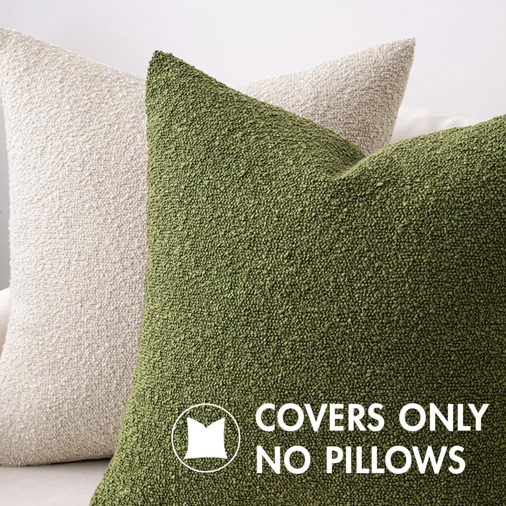 MIULEE Set of 2 Beige Throw Pillow Covers 24x24 Inch Decorative Couch Pillow Covers Textured Boucle Accent Solid Christmas Pillow Cases Soft for Cushion Chair Sofa Bedroom Livingroom Home Decor