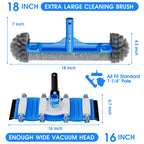 TidyMister 3-in-1 Pool Cleaning Kit Full Set - 18in Rounded End Pool Brush & Ergonomic Pool Vacuum Head with Wheels& Pool Nylon Net Fine Mesh for Above Ground In-ground Pools, Spas, Hot Tubs