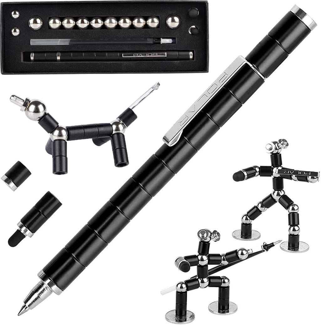 Fidget Pen Decompression Magnetic Metal Pen, Toy Pen Relieving Stress Build Various of Shapes, Strato Pen Multifunctional Deformable Magnet Writing Pen Polar Pen for Christmas Gift (Pen Black)
