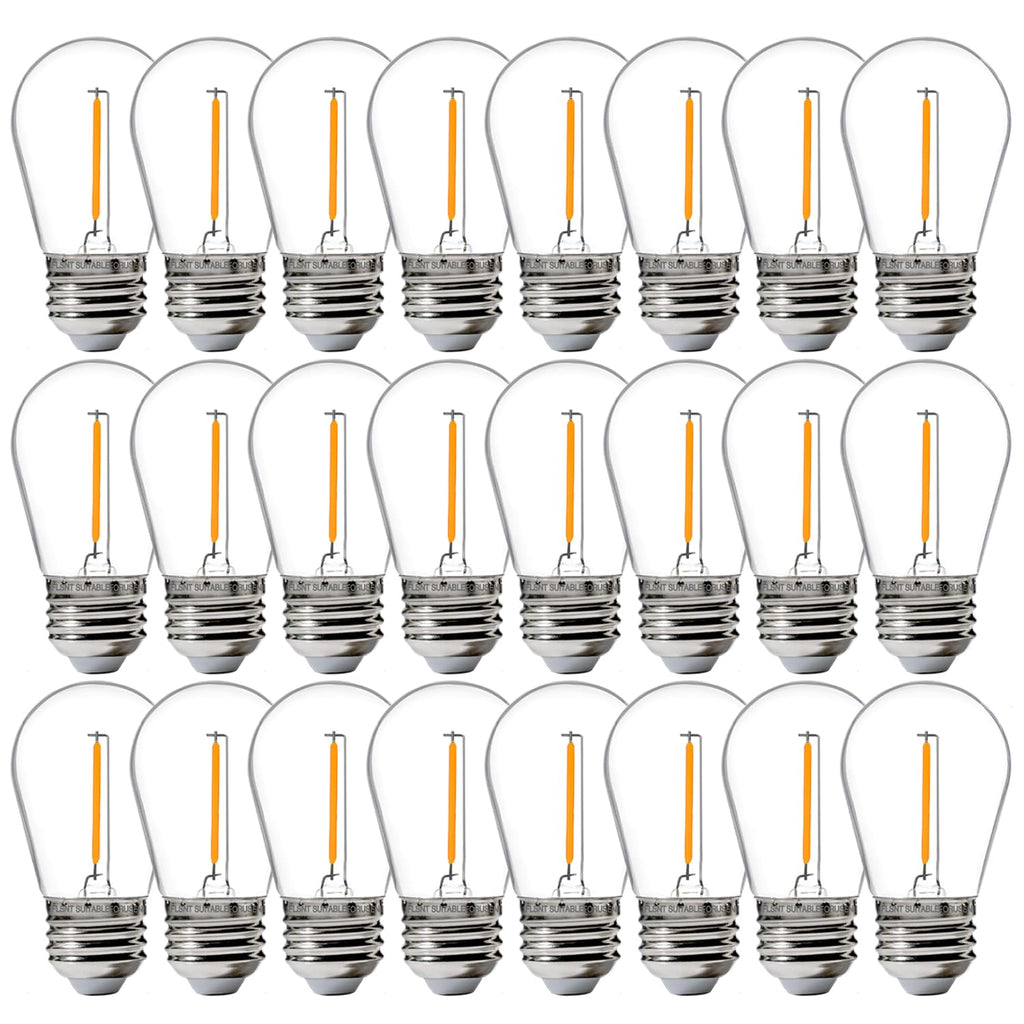 FLSNT 24 Pack LED S14 Replacement Light Bulbs, Shatterproof Waterproof 1W Outdoor String Light Bulbs, E26 Regular Base, 2200K Warm White, CRI80, Non-Dimmable