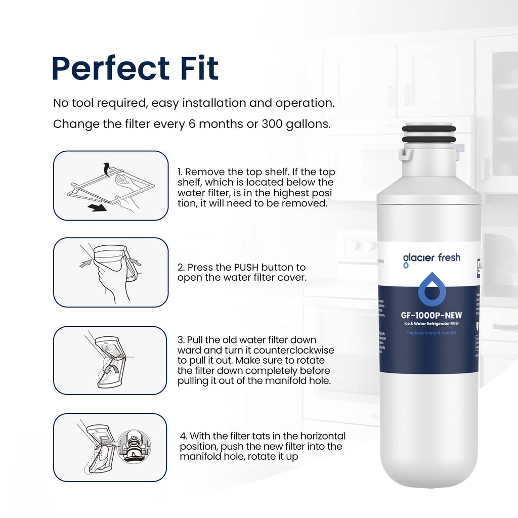 GLACIER FRESH LT1000PC Replacement Water Filter, Compatible with LT1000PC/PCS, LT1000PC, LT-1000PC Water Filter and LT120F ADQ73334008 Fresh Air Filter 4 Pack