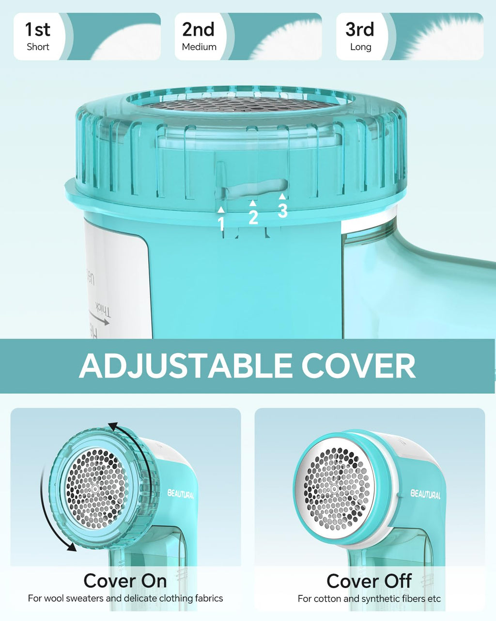 BEAUTURAL Fabric Shaver and Lint Remover, Sweater Defuzzer with 2-Speeds, 2 Replaceable Stainless Steel Blades, Battery Operated, Remove Clothes Fuzz, Lint Balls, Pills, Bobbles