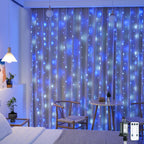 JMEXSUSS 300LED Curtain Lights Plug in with Remote, 9.8x9.8ft Blue and White Christmas Lights Outdoor, 8 Modes Hanging Fairy String Lights for Bedroom Party Window Wall Yard Patio Porch Indoor Decor
