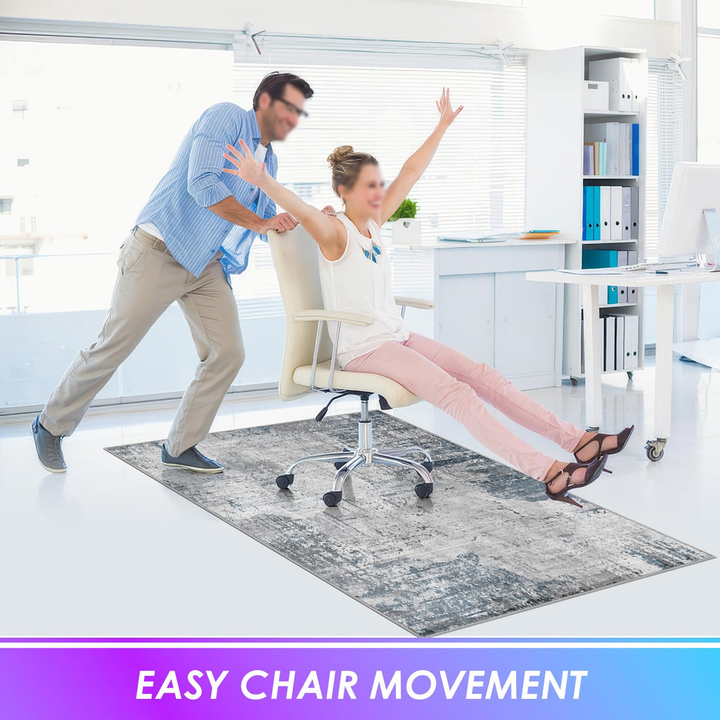 Kuyal Office Chair Mat for Hardwood Floor, 48 x 60 inches Computer Gaming Chair Mat, Low Pile Carpet Desk Chair Mat, Anti-Slip Floor Mats Wood/Tile Protection Mat(48'' x 60'', Modern Light Blue)