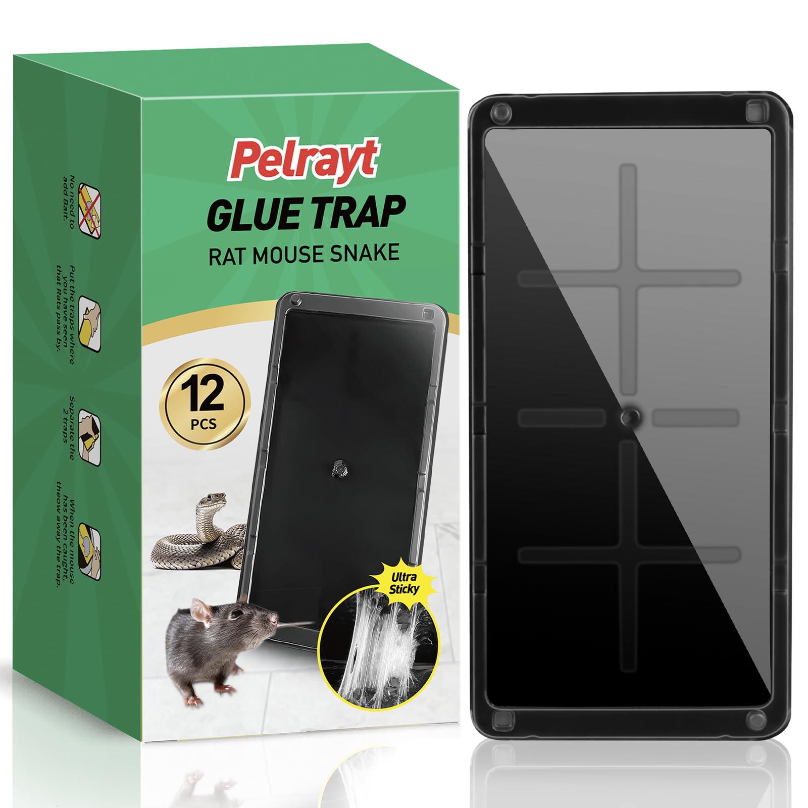 Ultra-Efficient Glue Mouse & Rat Traps -12 Pack Large Heavy Duty Glue Traps for Safe Home Pest Control. Pre-Baited, Non-Toxic Sticky Boards for Mice, Rats & More. Easy to Use, Child & Pet Safe