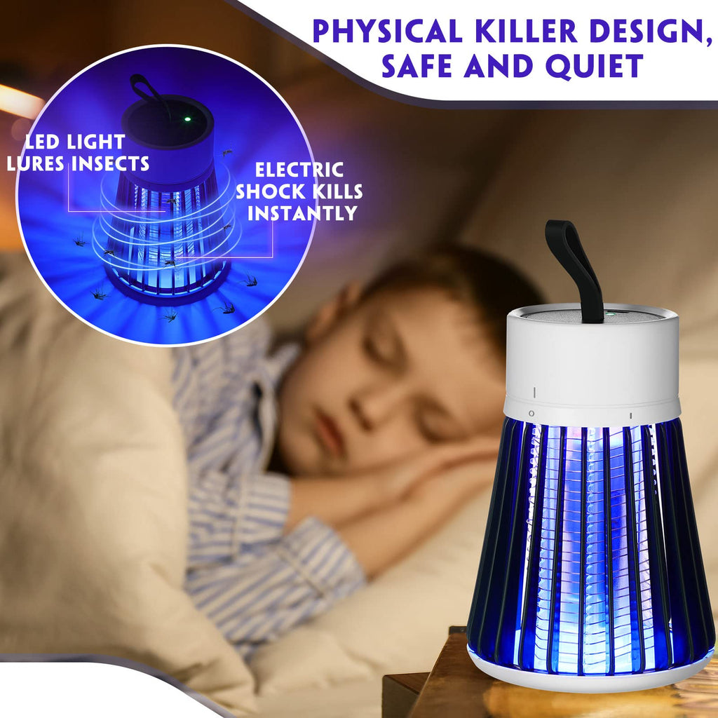 Kittmip 2 Pcs Electric Bug Zapper Bulk Rechargeable Mosquito Killer Fly Zapper Mosquito Trap Outdoor Portable Mosquito Lamp with USB and Hanging Loop for Home Camp Insect, Up to 6 Hours of Battery
