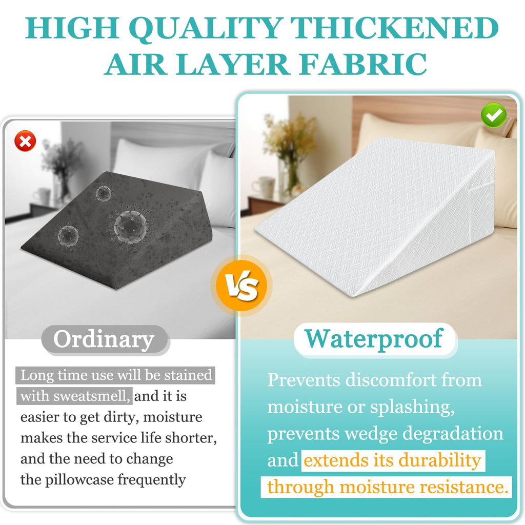 Wedge Pillow Case Cover 25x24x12 Bed Wedge Pillowcase Triangle Incline Wedge Pillow Covers for Sleeping Waterproof Pillow Cases Protector with Zipper & Pocket (Waterproof Wedge Pillow Cover Only)