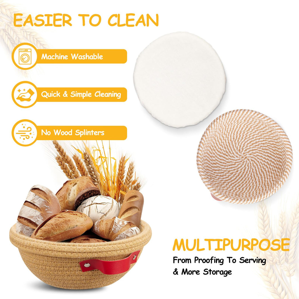 Dimpola Banneton Bread Proofing Basket - Cotton Banneton Basket Set of 2 Sourdough Proofing Basket Round Proofing Bowls Handmade Rattan Baskets and Liners