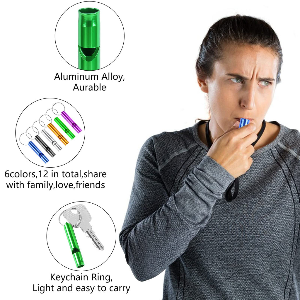 6 pcs Emergency Whistle with Key Chain, Aluminum Extra Loud Safety Survival Whistle Keychain for Outdoor Sports Camping Hiking Boating Hunting, 6 Colors