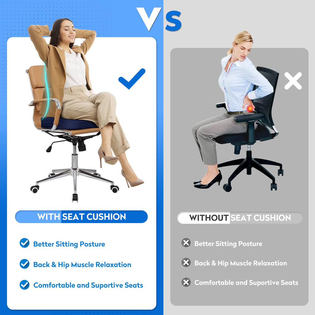 CushZone Office Chair Cushions, Memory Foam Coccyx Cushion for Tailbone Pain Office Chair Car Seat, Sciatica, Coccyx, Lower Back Pain Relief (Blue)