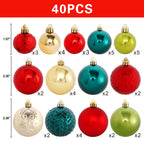 Christmas Tree Ornaments, 40pcs Christmas Ball Ornaments Set Shatterproof Christmas Tree Decorations for Xmas
