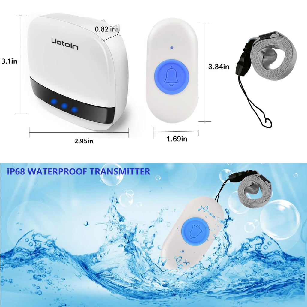 LIOTOIN Caregiver Pager Wireless Call Button Call Bell Call Light Alert Button for Home/Elderly/Patients/Disabled Nurse Alert System Emergency Button 3 Plugin Receivers 5 Waterproof Transmitters