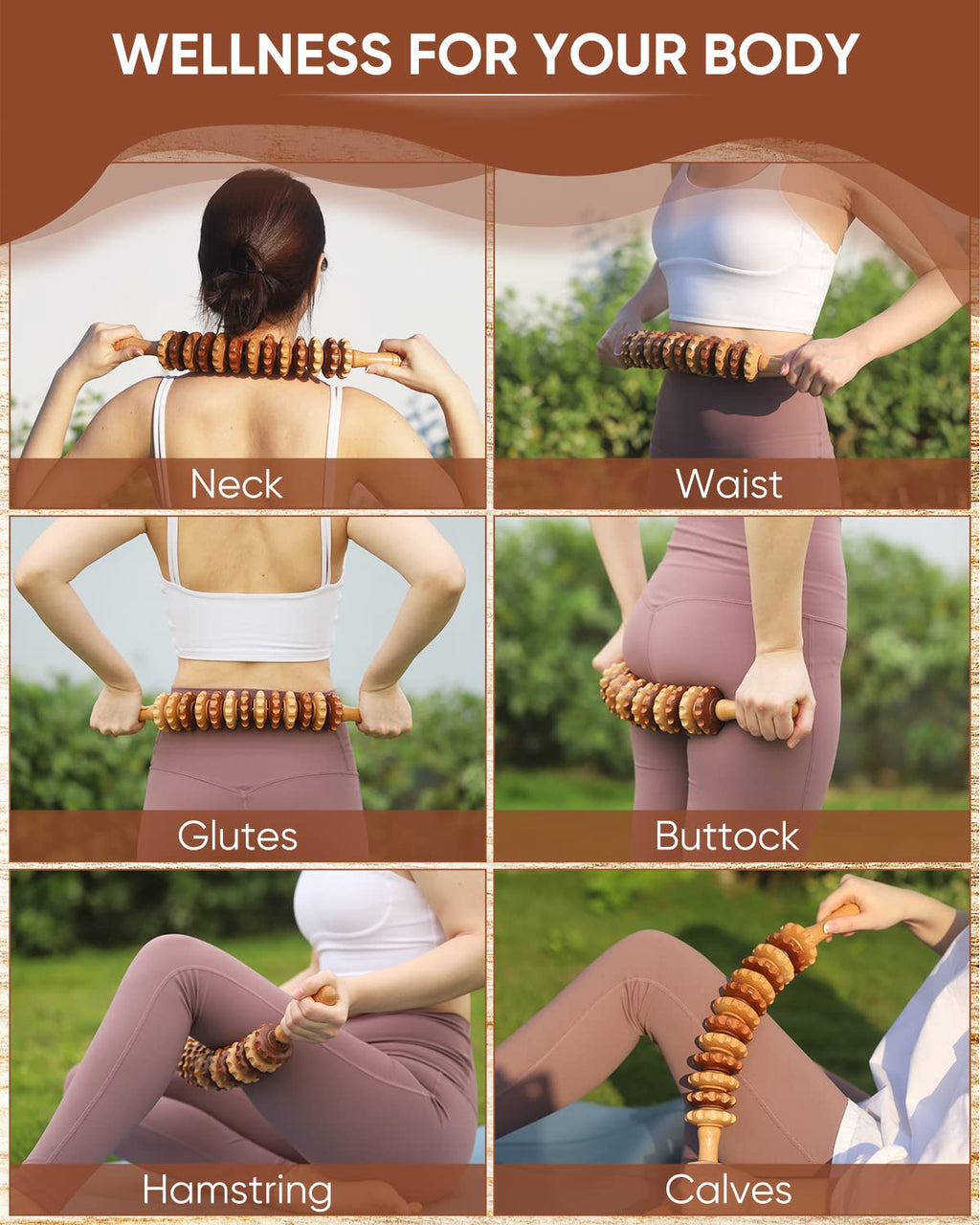 ONUEMP Wood Therapy Massage Tools, Wooden Bend Waist Thigh Massager & Muscle Roller Stick, Maderoterapia Colombiana Kit for Lymphatic Drainage, Anti Cellulite, Body Contouring/Shaping, Deep Tissue