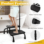 UFIZZY 2 Step Stool with Handle for Elderly with 5 Legs, Heavy Duty Bedside Step Stool for Seniors Adults, Medical Foot Stool with Adjustable Handrail for Kitchen, Bathtub, RV, Holds up to 400LBS