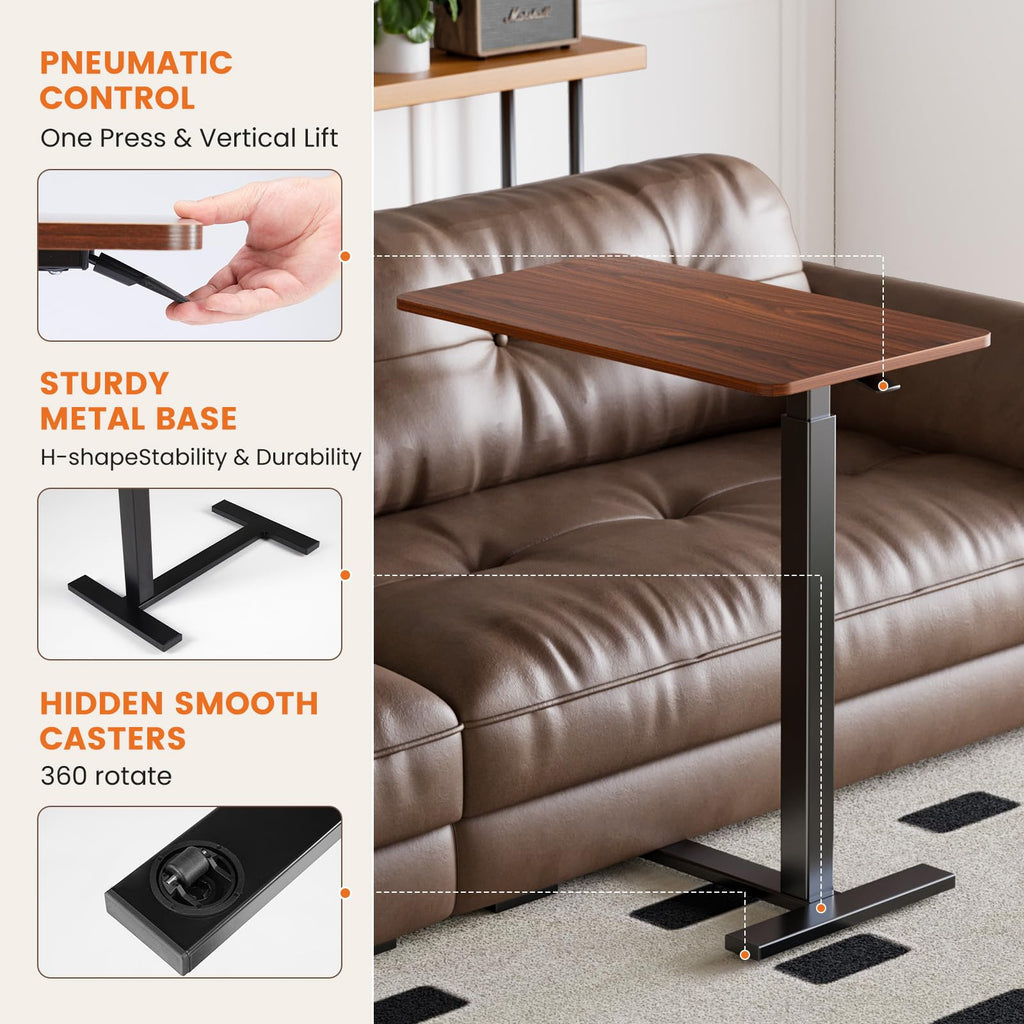 Sweetcrispy Overbed Bedside Table with Wheels, Adjustable Hospital & Home Use Bed Table, Rolling Laptop Table, Mobile Standing Desk, Rust