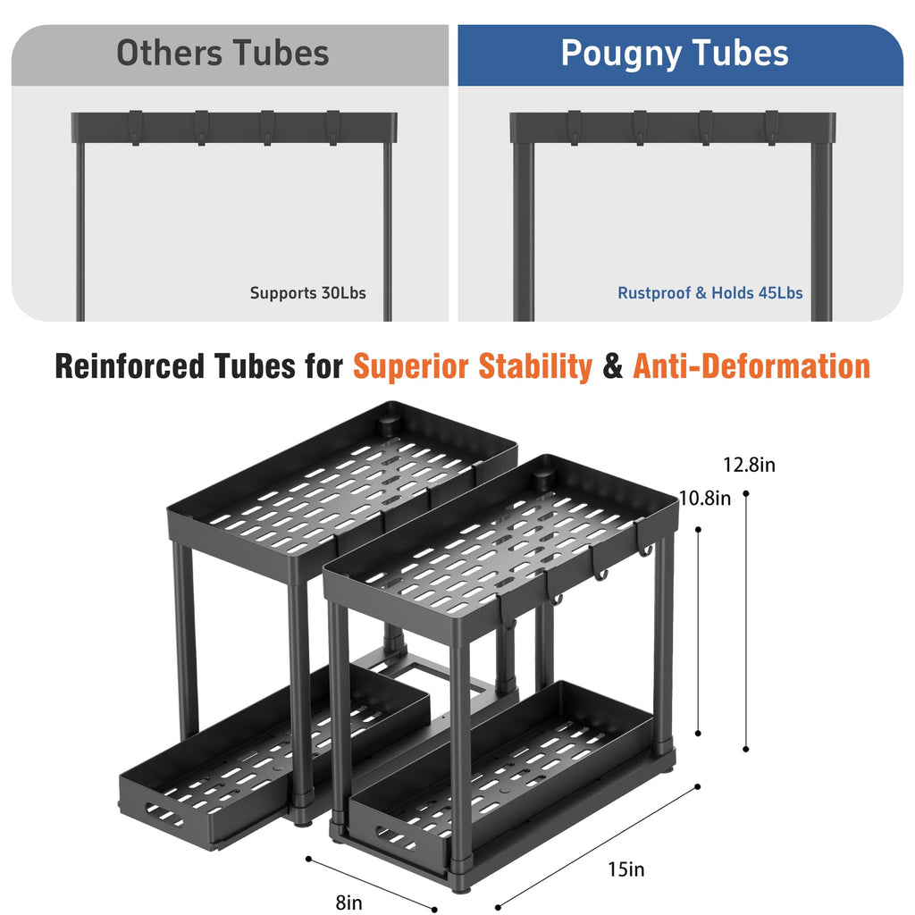 2 Pack Pull-Out Storage Organizers, Under Sink Organizer and Storage for Bathroom & Kitchen,Multi-Purpose Under Cabinet Organizers and storage Black