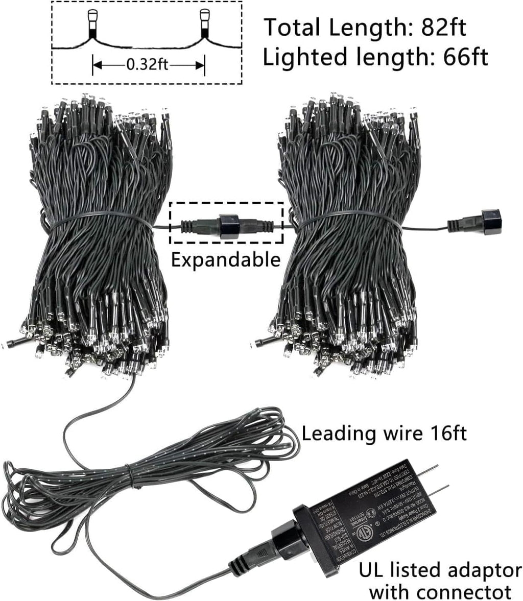 82FT 200 LED Red Green Christmas Lights Outdoor/Indoor, Timer & Memory Function & 8 Modes, Extendable Green Wire, Waterproof Fairy String Lights for Xmas Tree Holiday Party Garden Yard (Red & Green)