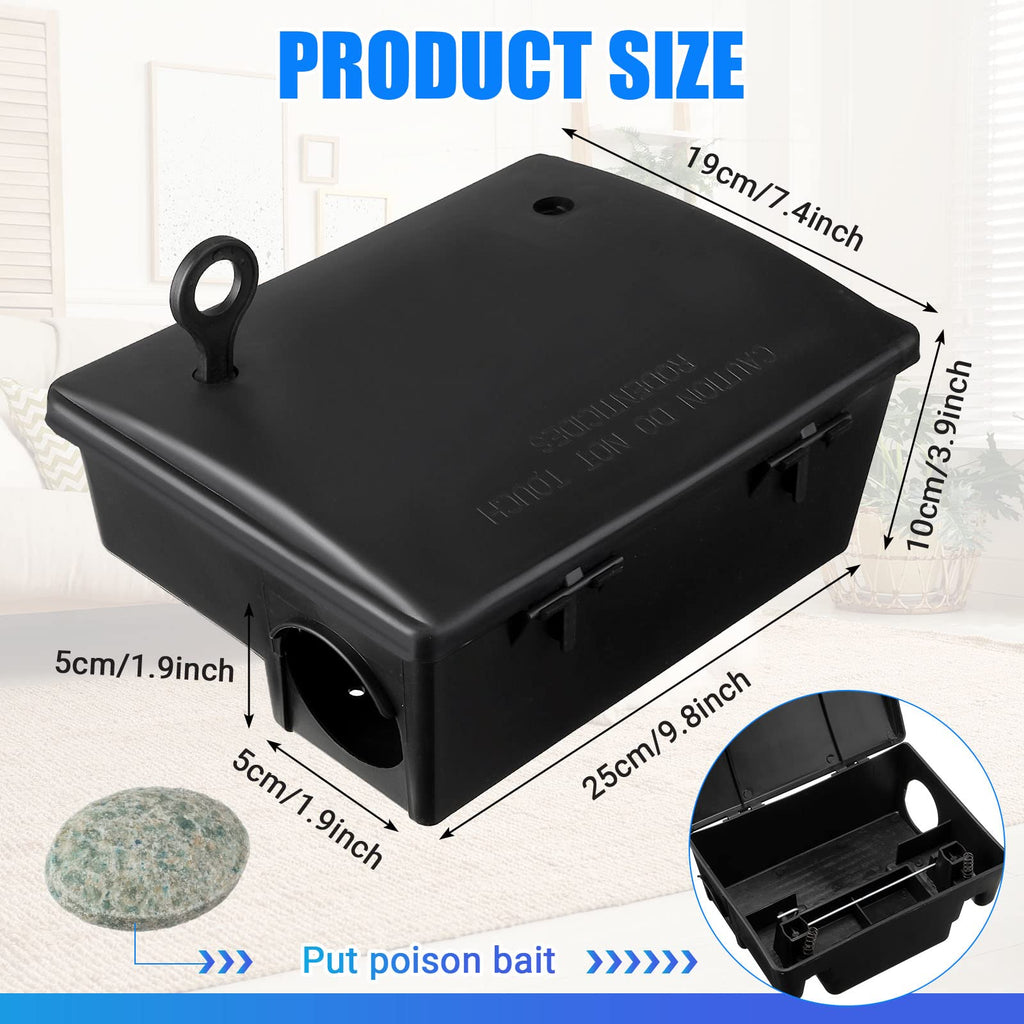 4 Pack Rat Bait Stations Large Rodent Bait Station with Key Reusable Mouse Bait Stations Mice Bait Blocks Heavy Duty Bait Boxes for Outdoor Rodents Mice Bait Blocks, Bait Not Included (Black)