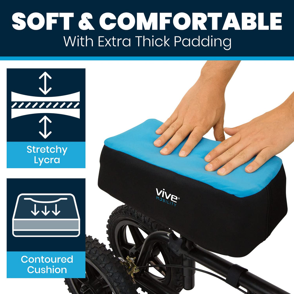 Vive Mobility Knee Walker Padded Gel Cover - Premium Comfort Gel Cushion, Accessory for Knee Scooters, Padded Accessories, Leg Cart Roller Improves Comfort During Injury, Fits Most Knee Trollys (Blue)