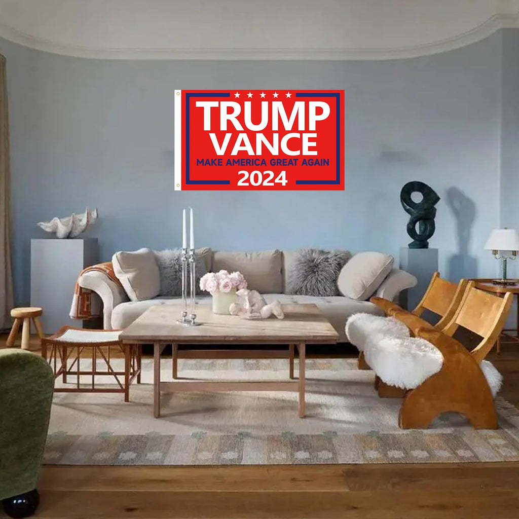WENWELL Trump Vance 2024 Flag Double-Sided 3x5 Ft - Make America Great Again Trump Vance '24 Presidential Campaign Banners for car Boat Outdoor,Premium 3-Ply Durable Material,Red