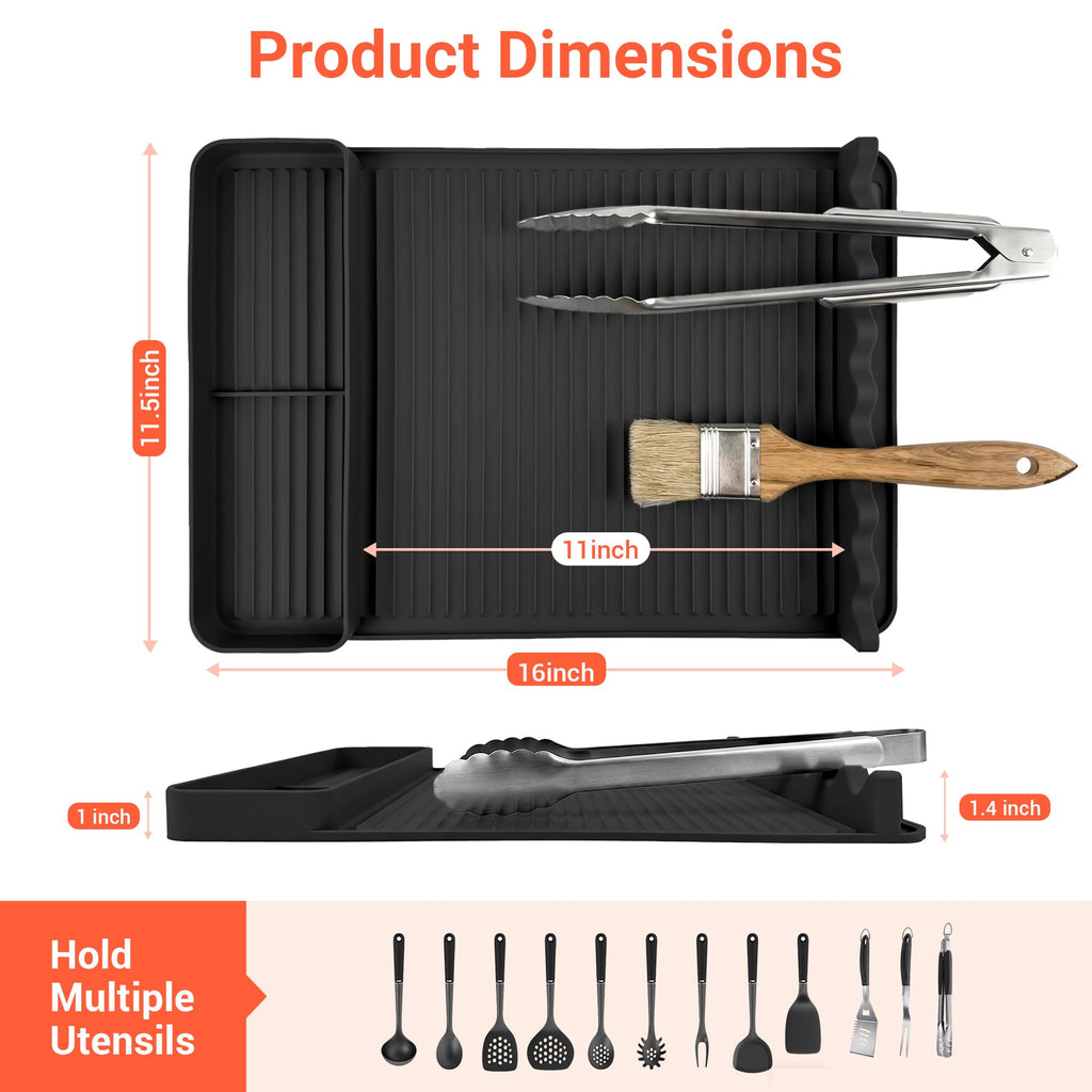 WZGUSXN 2Pack Silicone Grill Mat for Blackstone - 16x11.5 Inch Non-Slip Tool Mat with Sauce Drip Pad & Wavy Grip, Outdoor BBQ Accessories & Gifts for Men, Dad, Grilling (Black)