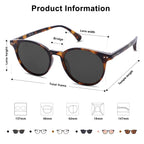 Small Round Classic Polarized Sunglasses for Women Men Vintage Style UV400 Lens MAY SJ2113, Tortoise/Grey