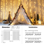 JMEXSUSS 900LED Outdoor Christmas Curtain Lights, 9.5x29.5ft Christmas Lights Plug in with Remote, Indoor Christmas Hanging String Lights for Bedroom Wedding Backdrop Wall Xmas Decor, Warm White