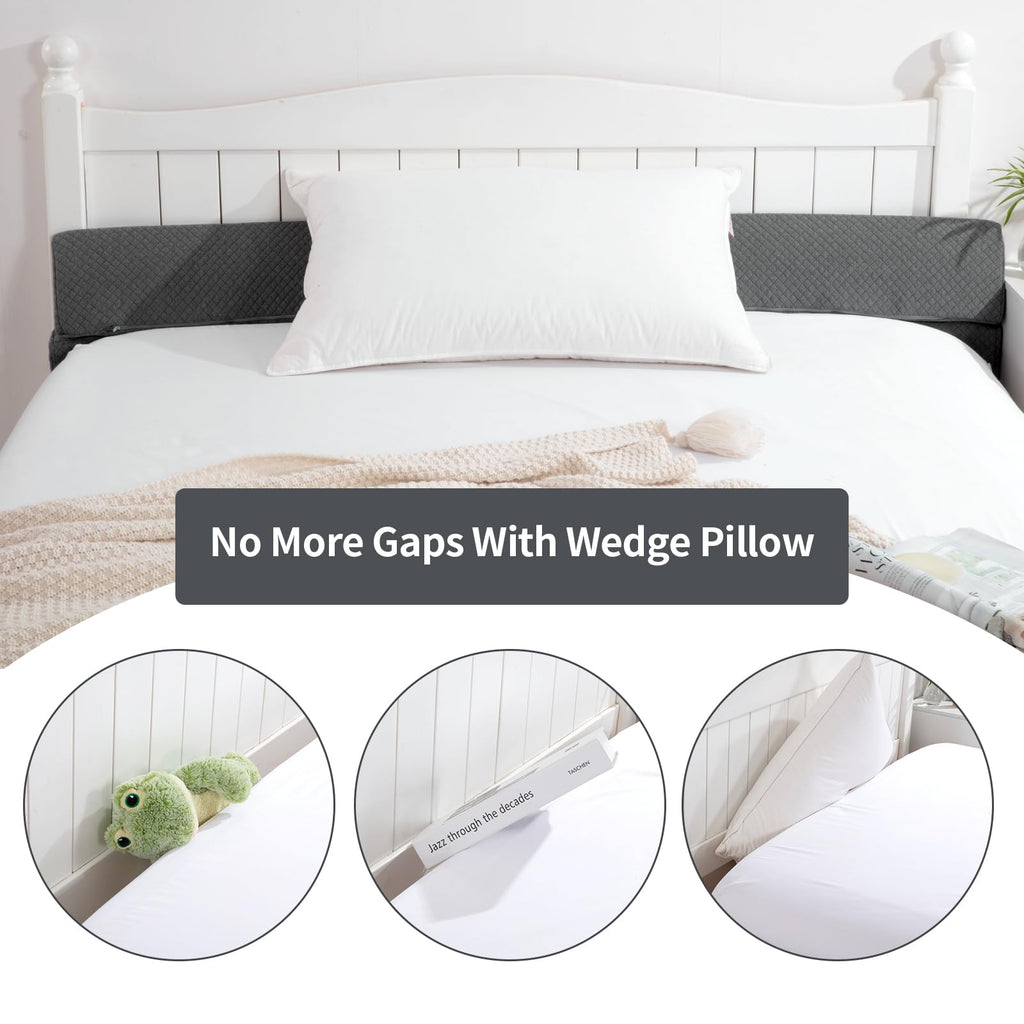 MABOZOO Pillow Wedge for Headboard Gap,Grey Bed Wedge Gap Filler King Size,Foldable Bed Wedge Pillow for Headboard,Foam Mattress Gap Filler,76"x6"x6"