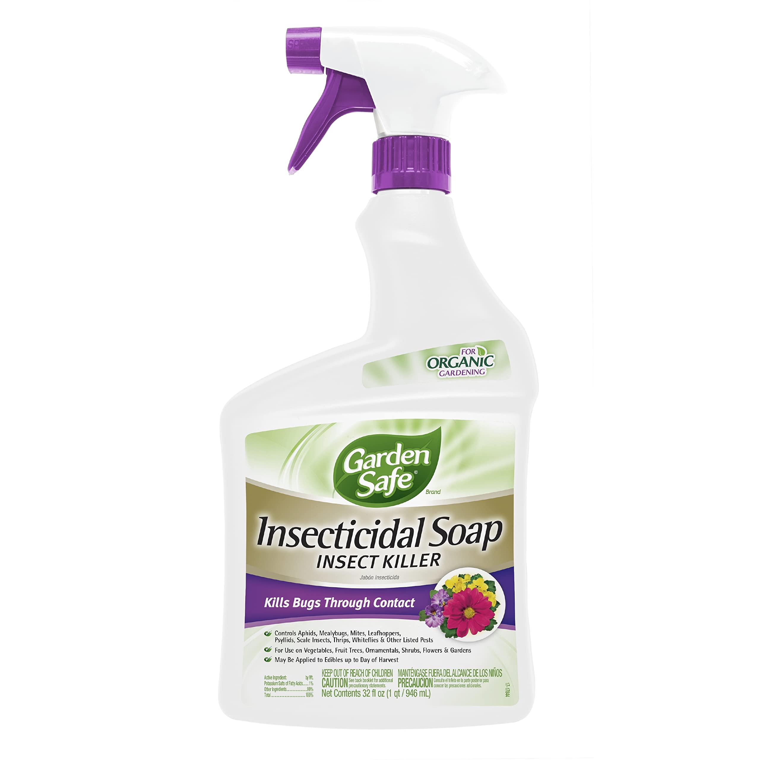 Garden Safe Brand Insecticidal Soap Insect Killer 32 Ounces, Ready-To-Use, For Organic Gardening, 2 Pack