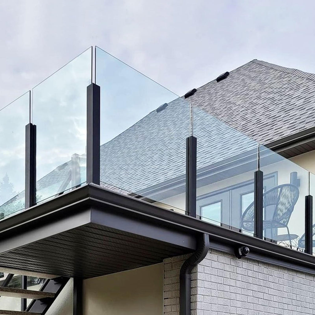 DOMART Black Glass Balustrade Post, 304 Stainless Steel Glass Railing Post for Steps, Balconies, Staircases, Decks, Patio Stairs, Pool Fence, Cannot Add Handrail Version (25.6 inch-End Post)