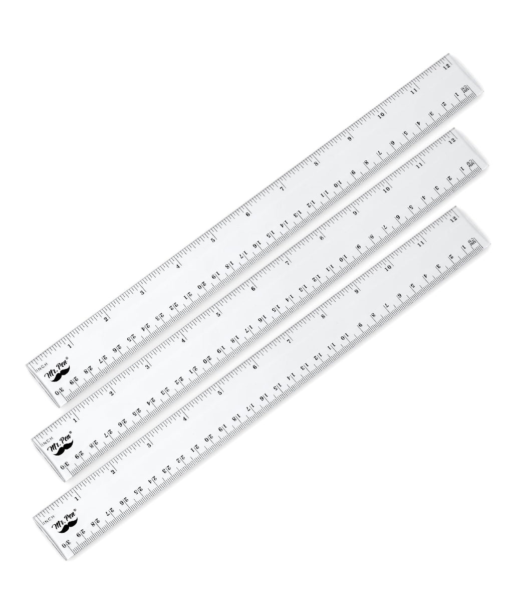 Plastic Rulers, 12 Inch, 3 Pack, Easy-to-Read Markings, Scratch-Resistant Design with Inches and Centimeters, Durable Transplant Rulers for Crafting Office & School, School Supplies