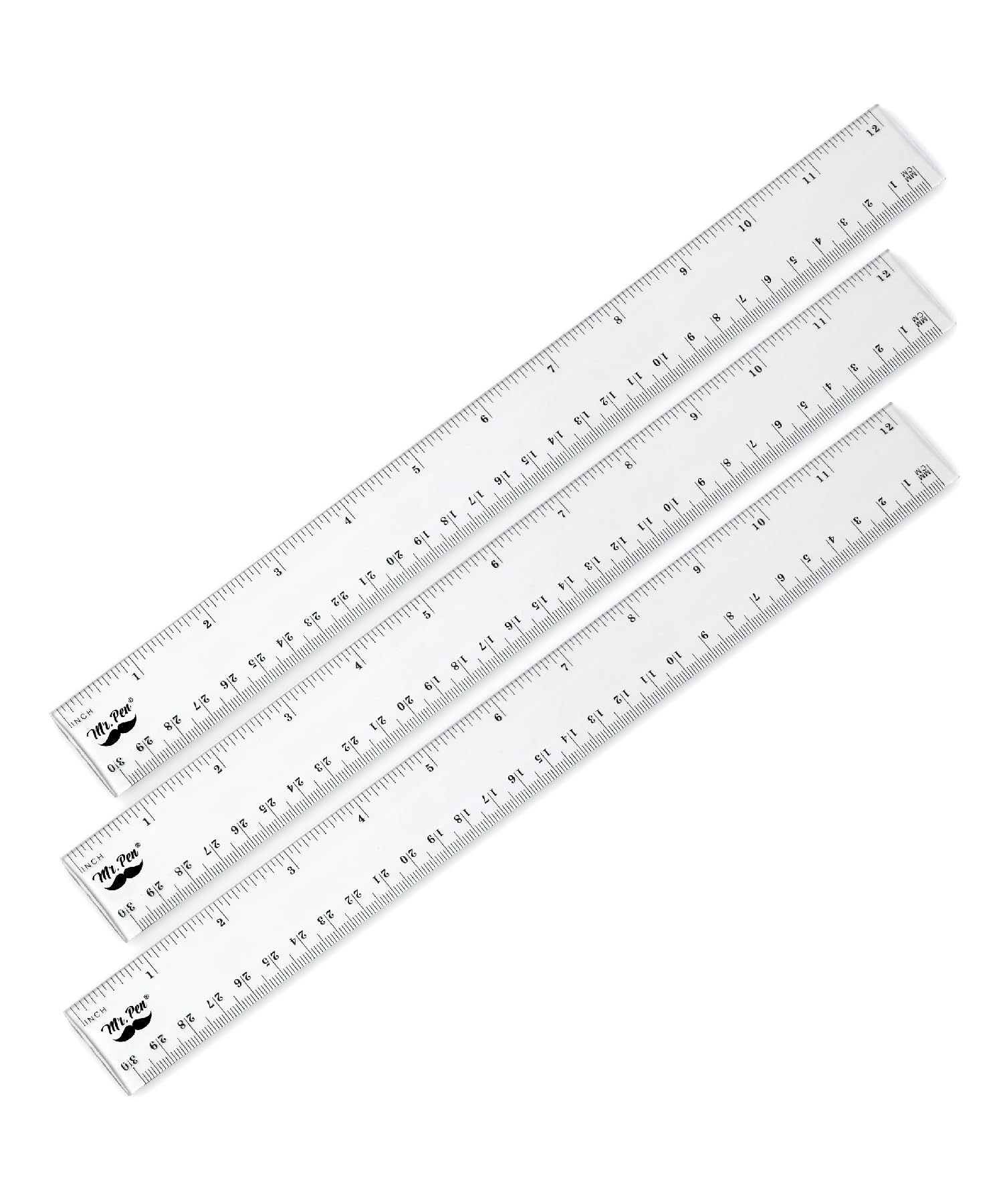 Plastic Rulers, 12 Inch, 3 Pack, Easy-to-Read Markings, Scratch-Resistant Design with Inches and Centimeters, Durable Transplant Rulers for Crafting Office & School, School Supplies