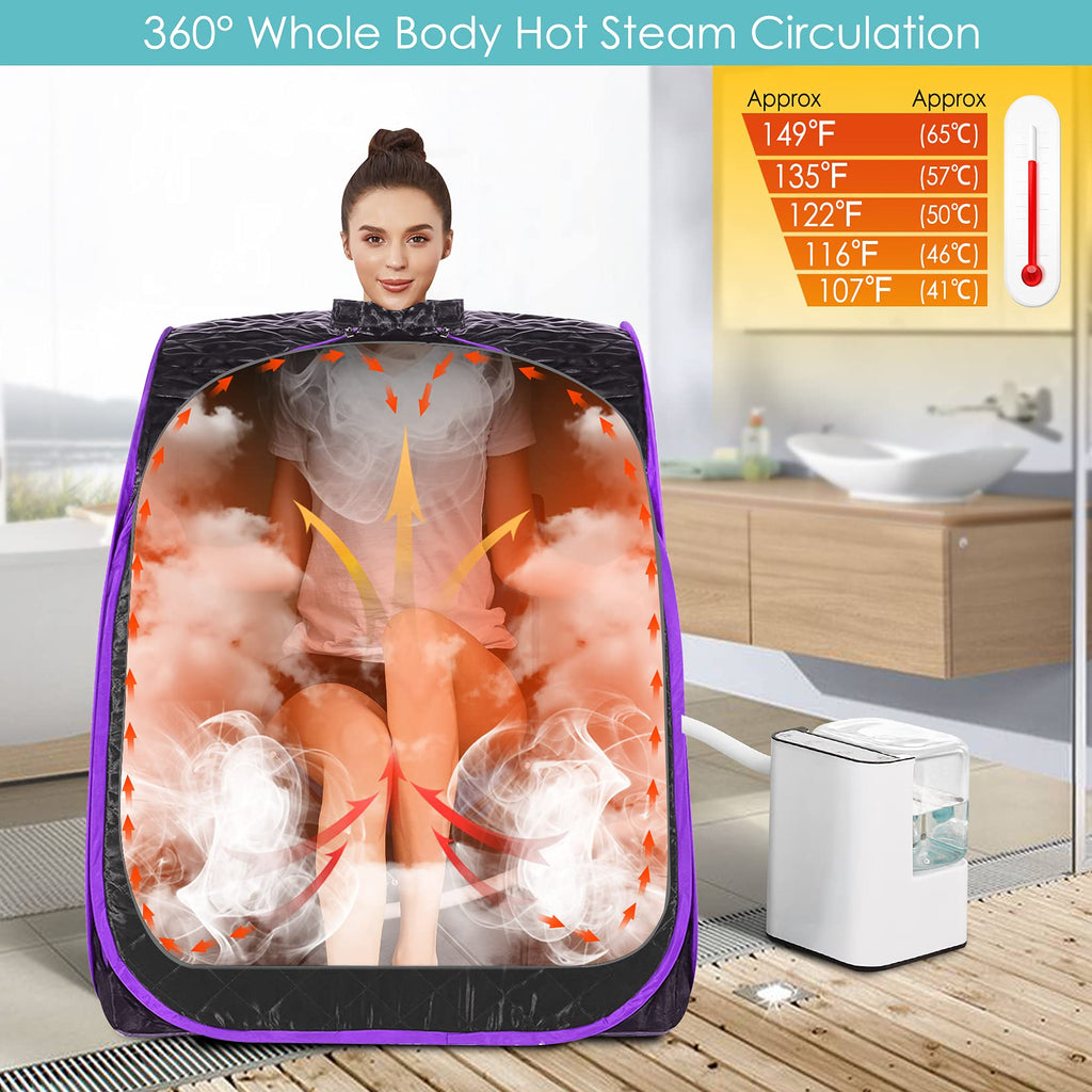Portable Steam Sauna Spa with Remote Control, 9-Gear Temperature, 60 Minute Timer, Atomization Function, Personal Sauna Tent for Therapeutic Relaxation Detox at Home (31.5 x 31.5 x 40.6In, Purple)