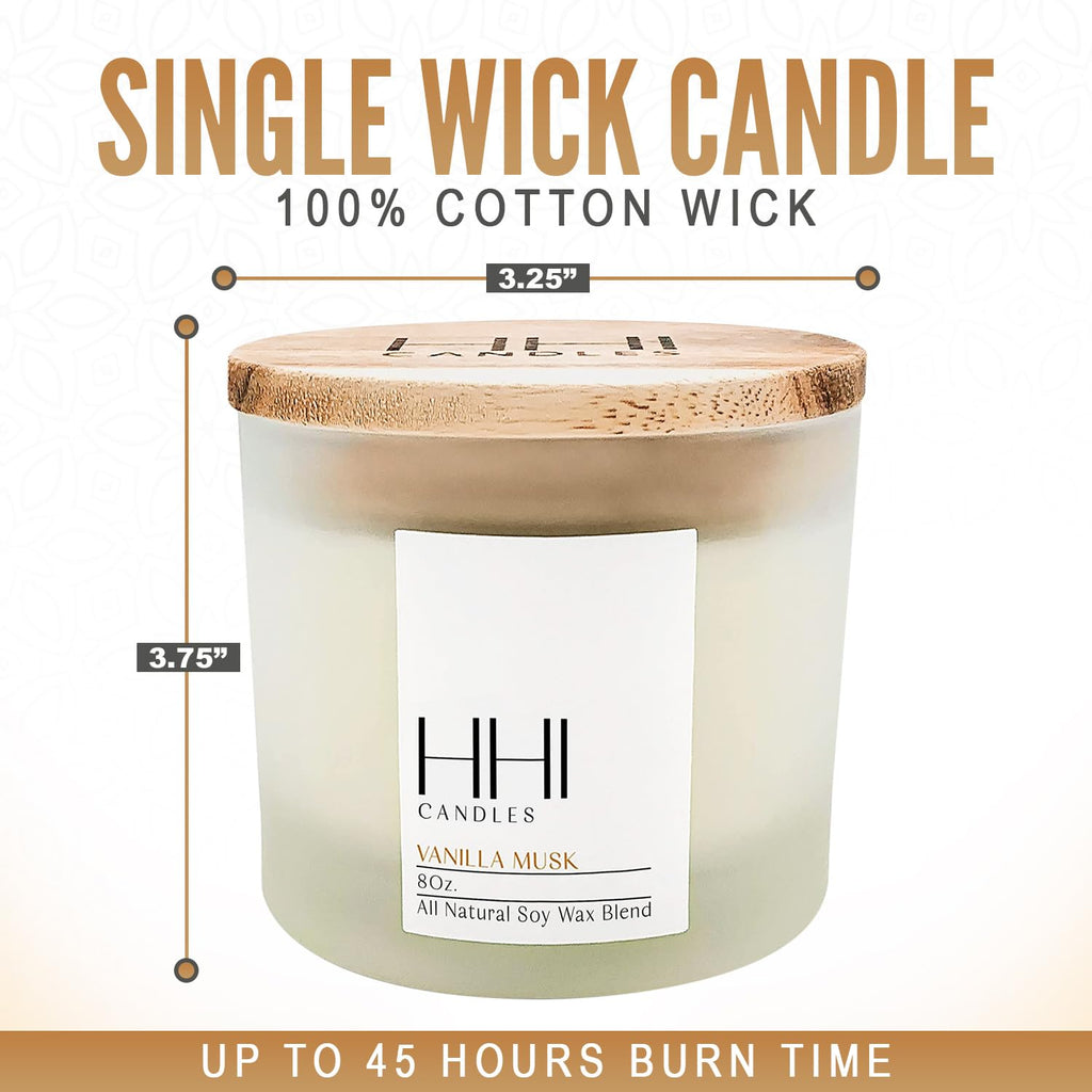 Vanilla Candle | Vanilla Musk Scented Soy Candle | A Blend of Vanilla, Cinnamon, Amber & Hint of Musk | Large Eight Ounce Single Wick Candle | Long Burn time | HHI Candles