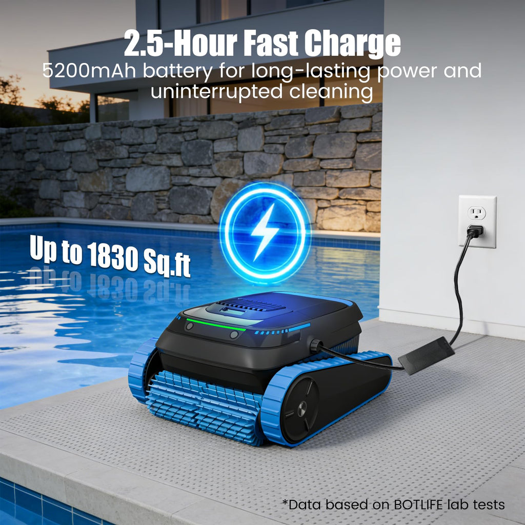 BOTLIFE PC20 Automatic Robotic Pool Cleaner, Cordless Pool Vacuum Robot for Inground & Above Ground Pools, Smart Navigation, Self-Parking, 5000GPH Suction, Cleans Floor, Wall & Waterline